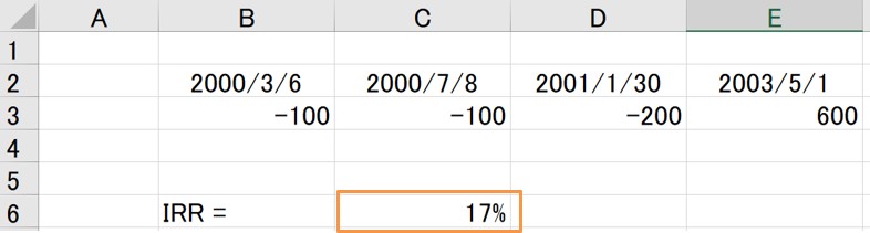 XIRR関数を使ってIRRを計算する