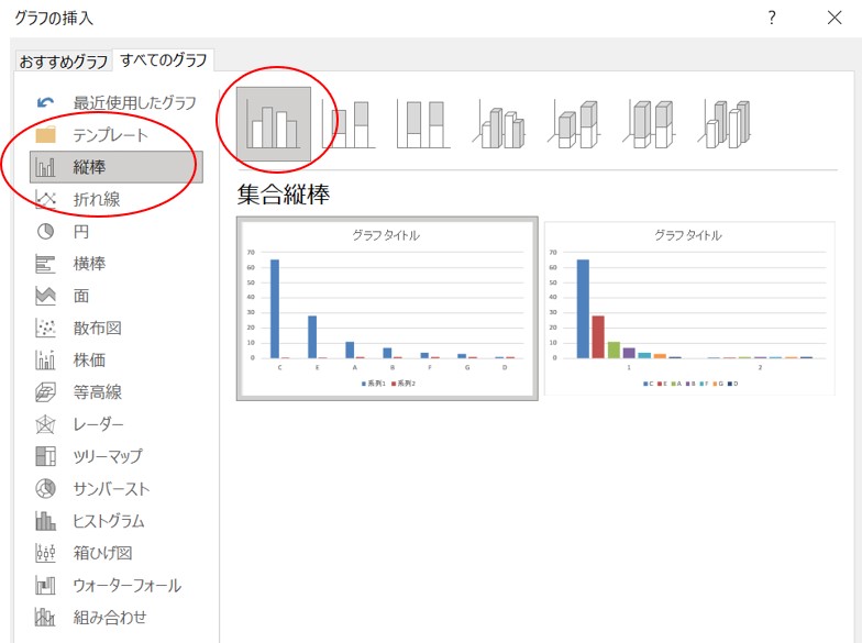 パレート図の作り方-選択するグラフの種類