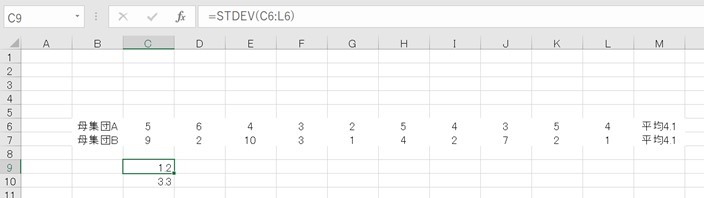 標準偏差をエクセルで求める