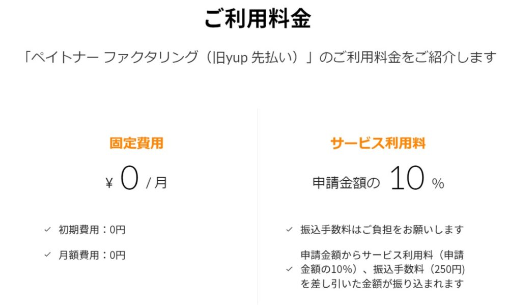 ペイトナーファクタリングの利用料金